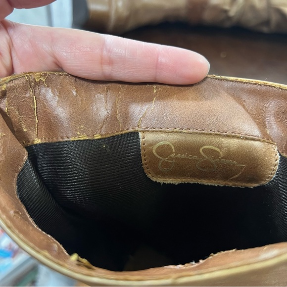 JESSICA SIMPSON faux leather Women's Tall Brown Platform Heeled Slouch Boots 7.5 - Picture 13 of 16